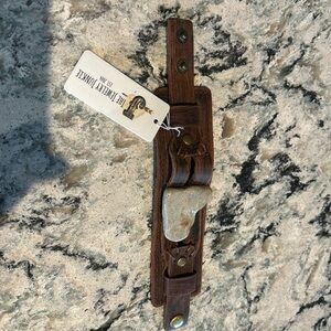 Aqua Terra Slab on Dusty Leather Cuff Bracelet